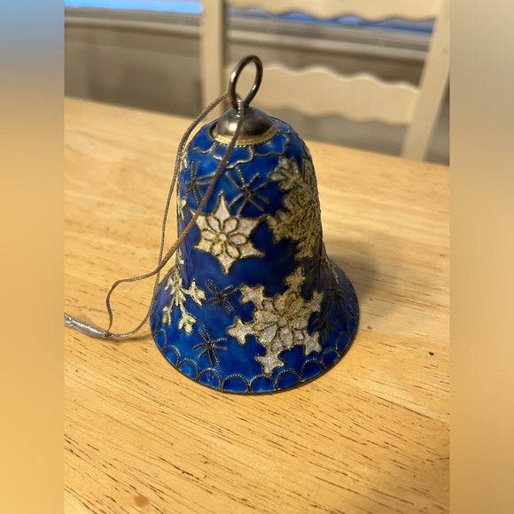 Cloisonné vintage glitter snowflake bell Christmas ornament enamel copper - Picture 7 of 7